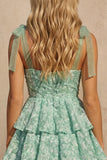 Cute Light Green A Line Tiered Floral Homecoming Dress
