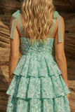 Cute Light Green A Line Tiered Floral Homecoming Dress