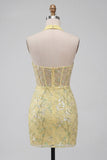 Yellow Corset Halter Bodycon Homecoming Dress with Sequins