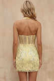 Yellow Corset Halter Bodycon Homecoming Dress with Sequins