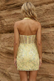 Yellow Corset Halter Bodycon Homecoming Dress with Sequins