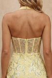 Yellow Corset Halter Bodycon Homecoming Dress with Sequins