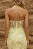 Yellow Corset Halter Bodycon Homecoming Dress with Sequins