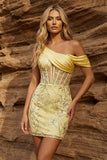 One Shoulder Yellow Bodycon Corset Sequin Homecoming Dress