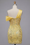 One Shoulder Yellow Bodycon Corset Sequin Homecoming Dress