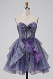 Dusty Blue A Line Sweetheart Short Homecoming Dress with Ruffles