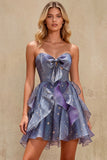 Dusty Blue A Line Sweetheart Short Homecoming Dress with Ruffles