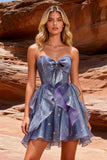 Dusty Blue A Line Sweetheart Short Homecoming Dress with Ruffles