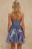 Dusty Blue A Line Sweetheart Short Homecoming Dress with Ruffles