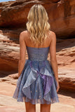 Dusty Blue A Line Sweetheart Short Homecoming Dress with Ruffles