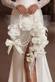 Pearl Hoop Bridal Bouquet with White Orchids