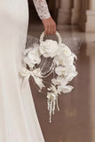 Pearl Hoop Bridal Bouquet with White Orchids