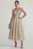 Pink Floral Embroidered Corset Square Neck A Line Midi Wedding Guest Dress