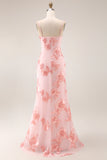 Blush Ruffled Appliqued Long Prom Dress with Slit