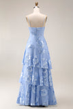Yellow Tiered A Line Appliqued Maxi Prom Dress