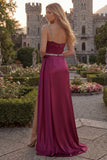 One Shoulder Light Blue A Line Ruched Prom Dress with Slit