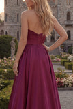 Fuchsia Strapless A Line Satin Maxi Prom Dress