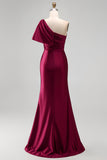Lilac One Shoulder Satin Mermaid Prom Dress with Slit