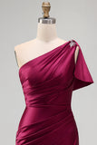 Lilac One Shoulder Satin Mermaid Prom Dress with Slit