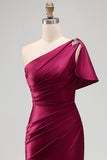 Lilac One Shoulder Satin Mermaid Prom Dress with Slit