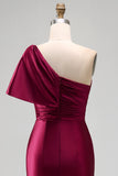 Lilac One Shoulder Satin Mermaid Prom Dress with Slit