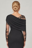 Black Mermaid Mother of the Bride Dress with Sheer Lace Sleeves