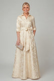 Navy Floral A Line Mother of the Bride Dress with Half Sleeves