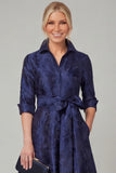Navy Floral A Line Mother of the Bride Dress with Half Sleeves