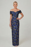 Off the Shoulder Fuchsia Sheath Printed Floral Long Mother of the Bride Dress