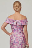 Off the Shoulder Fuchsia Sheath Printed Floral Long Mother of the Bride Dress