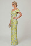 Off the Shoulder Fuchsia Sheath Printed Floral Long Mother of the Bride Dress