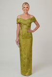 Olive Sheath Off the Shoulder Floral Long Mother of the Bride Dress with Slit