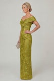 Olive Sheath Off the Shoulder Floral Long Mother of the Bride Dress with Slit