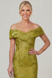 Olive Sheath Off the Shoulder Floral Long Mother of the Bride Dress with Slit