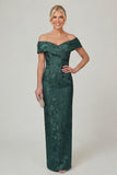 Olive Sheath Off the Shoulder Floral Long Mother of the Bride Dress with Slit