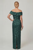 Olive Sheath Off the Shoulder Floral Long Mother of the Bride Dress with Slit