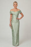 Olive Sheath Off the Shoulder Floral Long Mother of the Bride Dress with Slit