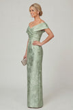 Olive Sheath Off the Shoulder Floral Long Mother of the Bride Dress with Slit
