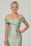 Olive Sheath Off the Shoulder Floral Long Mother of the Bride Dress with Slit