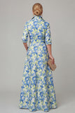 Purple A Line Floral Printed Half Sleeve Mother Of the Bride Dress with Belt