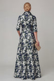 Purple A Line Floral Printed Half Sleeve Mother Of the Bride Dress with Belt