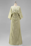 Sage Green Jacquard Sheath Maxi Mother of the Bride Dress with Cape Sleeves