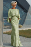 Sage Green Jacquard Sheath Maxi Mother of the Bride Dress with Cape Sleeves