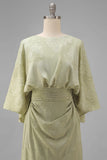 Sage Green Jacquard Sheath Maxi Mother of the Bride Dress with Cape Sleeves