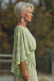 Sage Green Jacquard Sheath Maxi Mother of the Bride Dress with Cape Sleeves
