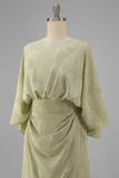 Sage Green Jacquard Sheath Maxi Mother of the Bride Dress with Cape Sleeves
