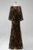 Peacock Blue Velvet Burnout Sheath Maxi Mother of the Bride Dress with Cape Sleeves