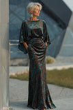 Peacock Blue Velvet Burnout Sheath Maxi Mother of the Bride Dress with Cape Sleeves
