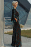 Peacock Blue Velvet Burnout Sheath Maxi Mother of the Bride Dress with Cape Sleeves