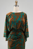 Peacock Blue Velvet Burnout Sheath Maxi Mother of the Bride Dress with Cape Sleeves